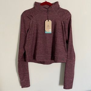 NWT Prana Zandra Funnel Neck Crop Long Sleeve Raisin Heather Pullover Size Small